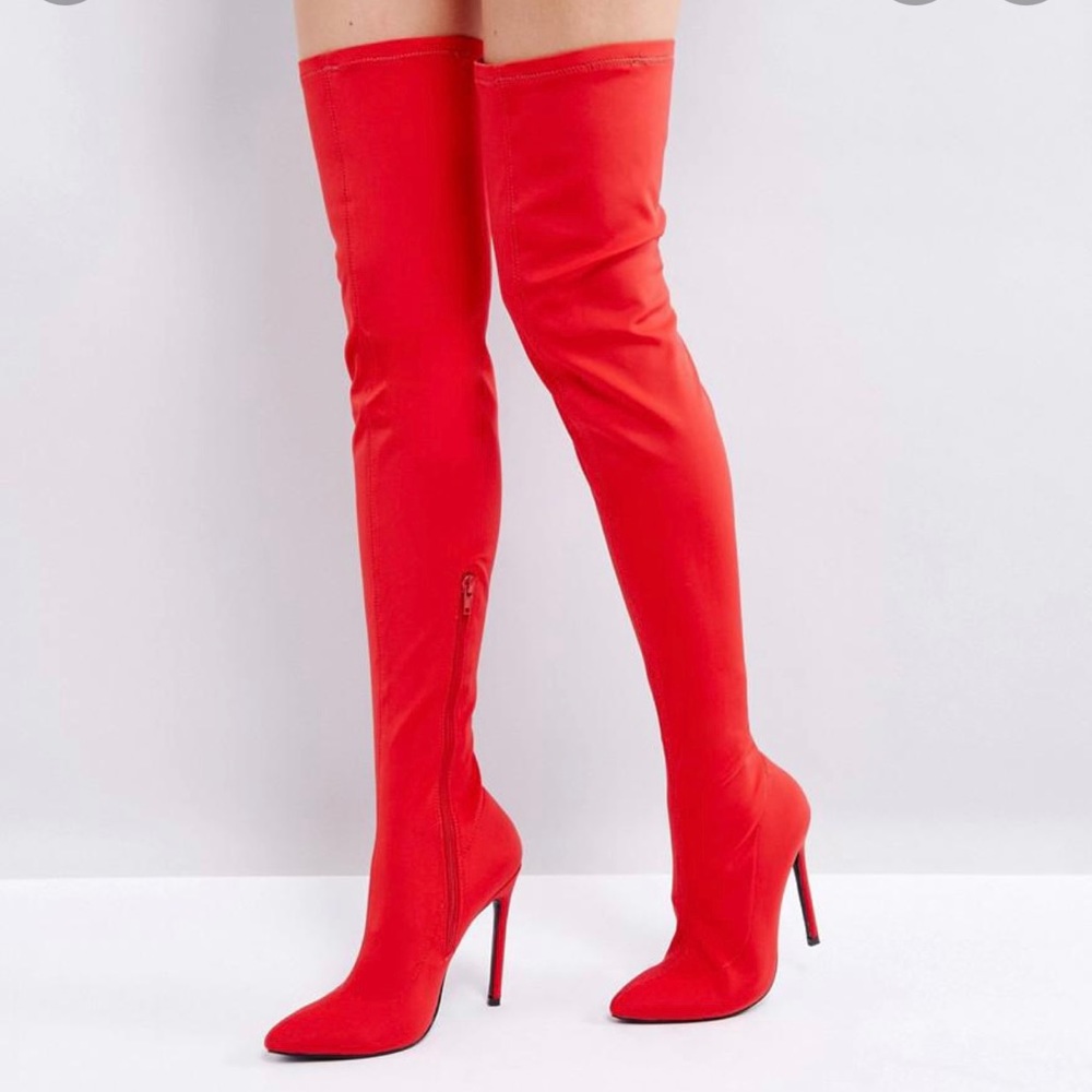 truffle collection stiletto thigh high boot red